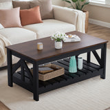 Homall 39" 2-Tier Farmhouse Coffee Table Wood Center Table with Storage Shelf for Living Room