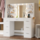 Homall Vanity Desk with Mirror and LED Lights, Makeup Vanity with 7 Drawers & 4 Shelves, Vanity Table with Power Outlet for Bedroom Dressing Room