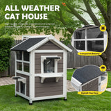 Homall Outdoor Wooden Cat House with Air Vents, Indoor Feral Cat Shelter with Escape Door and Balcony