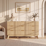Homall 6 Drawer Double Dresser for Bedroom, Modern Fluted Wide Dresser Chest of Drawers with Marble-Pattern Top, Wood Storage Dresser for Living Room, Entryway,