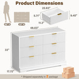 Homall Fluted 6 Drawers Dresser for Bedroom, 48" Modern Chest of Drawers with Metal Handle, Wood Closet Storage Organizer for Living Room