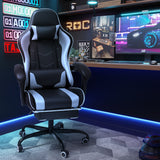 Lacoo PU Leather Gaming Chair Massage Ergonomic Gamer Chair Height Adjustable Computer Chair with Footrest & Lumbar Support,White
