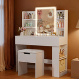 Homall Vanity Desk with Mirror, 3 Modes LED Lights and USB Power Outlet, Makeup Vanity Table with 6 Storage Shelves and 7 Drawers for Dressing Room Bedroom
