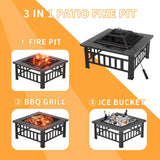 Homall 32" Patio Square Fire Pit Table for Patio Backyard BBQ, Ice Storage with Mesh Lid, Poker and Cover, Black