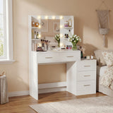 Homall Makeup Vanity Desk with LED Lights, Mirror & Power Outlet, Dressing Table with 4 Shelves and 5 Drawers, Vanity Set & Nightstand for Bedroom