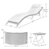 Lacoo 3 Pieces Outdoor Chaise Lounge Chair Patio Furniture Adjustable Folding PE Rattan Lounge Chair