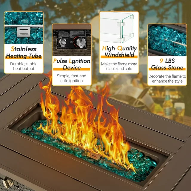 Homall 50,000 BTU Steel Propane Outdoor Fire Pit Table with Ceramic Tile Desktop,Easy Moving with Wheels