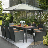 LACOO 9-Piece Outdoor Dining Set with PE Rattan Wicker and Acacia Wood Tabletop, Patio Furniture Set with Curved Wood Armrest Chairs and Cushions