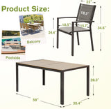 Homall Patio Dining Set 7 Pieces Outdoor Furniture with Large Table and 6 Textilene Chairs for Porch, Poolside, Yard and Garden, Light Grey