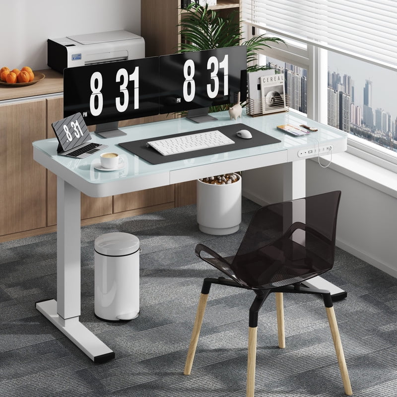 Homall 48x24"Electric Height Adjustable Standing Desk with Drawer and Charging Ports, Ergonomic Office&Home Computer Deskcc