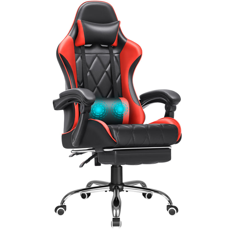 Homall Gaming Chair Massage Office Chair Computer Racing Chair High Back PU Leather Chair with Footrest, Red