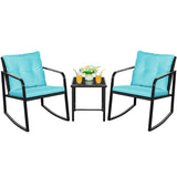 Lacoo 3 Pieces Outdoor Rocking Chair Furniture Sets Modern Patio Furniture Set Rocking Wicker Bistro Sets Cushioned PE Rattan Chairs Conversation Sets with Glass Coffee Table