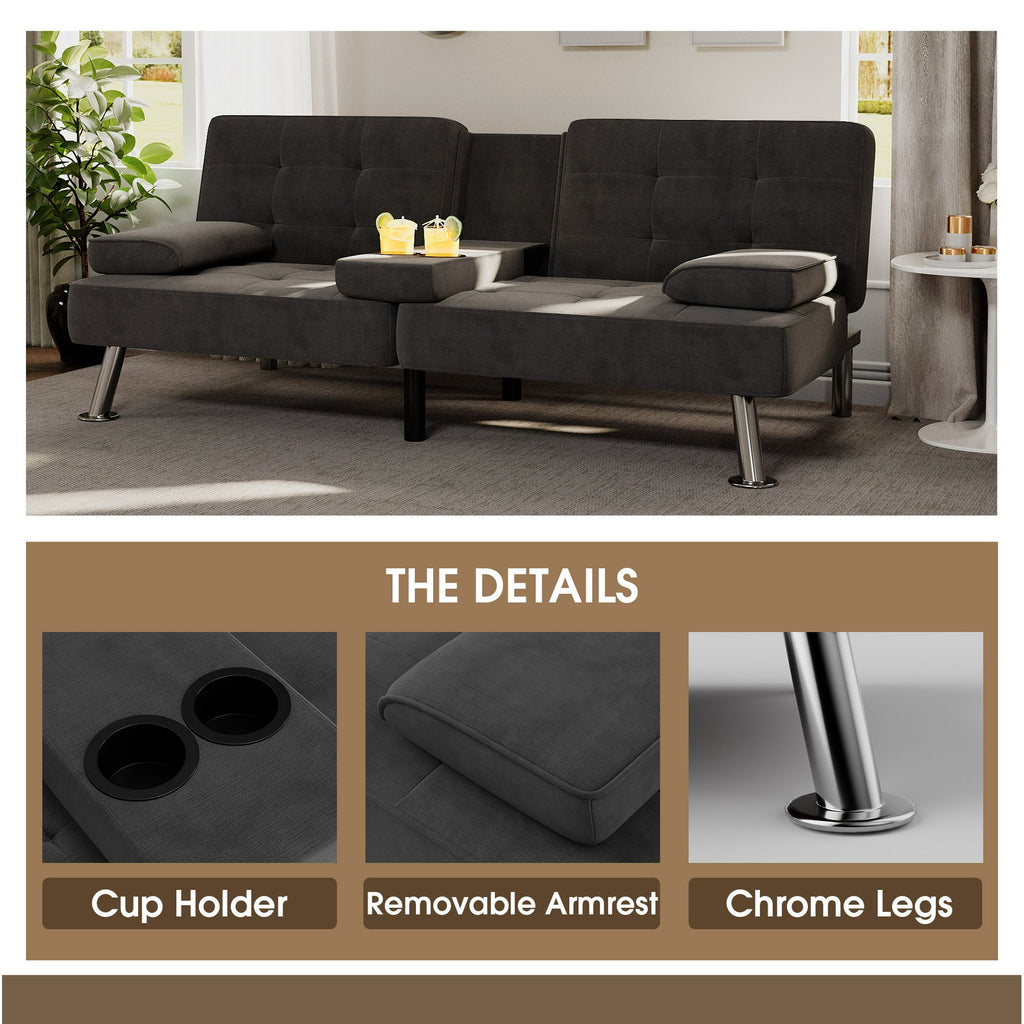 Homall Linen Upholstered Convertible Futon Sofa Bed Fabric Modern Futo ...