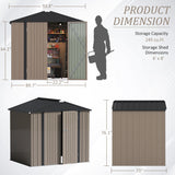 LACOO 6' x 8'Patio Steel Lockable Storage Shed for Backyard, Mental Outdoor Tool Storage Shed for Garden with Groove Roof, Brown