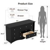 Homall 6 Drawer Dresser for Bedroom, 47'' Wide Wood Double Chest of Drawers with Metal Handles, Storage Cabinet Organizer for Living Room