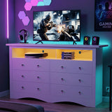 Homall 6 Drawer Double Dresser with Charging Station, Modern Chest of Drawers with LED Light, Storage Dresser Chest for Bedroom Living Room
