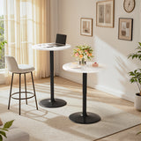 Homall 2 Pieces Bar Table Height Adjustable Bistro Pub Table Cocktail Round Table with Metal Base, White/Sliver