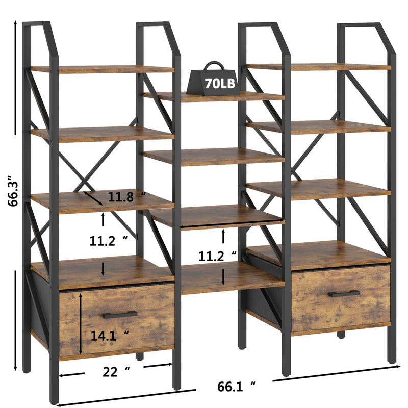 Homall Open Display Shelf with Storage Cabinet Triple Wide Tiers Industrial Bookcases and Bookshelves with Wood and Metal Frame
