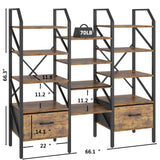 Homall Open Display Shelf with Storage Cabinet Triple Wide Tiers Industrial Bookcases and Bookshelves with Wood and Metal Frame