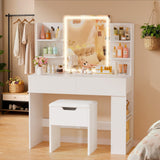 Homall Vanity Desk with Mirror, 3 Modes LED Lights and USB Power Outlet, Makeup Vanity Table with 6 Storage Shelves and 7 Drawers for Dressing Room Bedroom