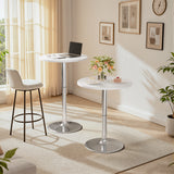Homall 2 Pieces Bar Table Height Adjustable Bistro Pub Table Cocktail Round Table with Metal Base, White/Sliver