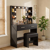 Homall Makeup Vanity Set with Mirro & 3 Modes Lights, Vanity Desk with Stool & Storage Drawers Shelves, Vanity Table with Power Outlet for Bedroom Dressing Room