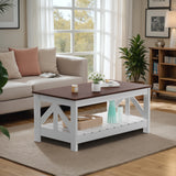 Homall 39" 2-Tier Farmhouse Coffee Table Wood Center Table with Storage Shelf for Living Room