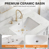 Homall 30" Bathroom Vanity with Countertop Ceramic Sink, 3 Drawers & Side Toilet Paper Holder