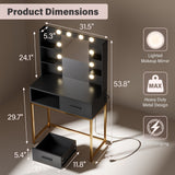 Homall Vanity Desk with Mirror, Power Outlet & LED Lights, Makeup Vanity Table with 2 Drawers & 4 Shelves, Dressing Table for Bedroom Dressing Room