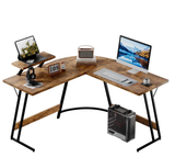 Homall L-Shaped Gaming Desk 51.2 Inches Corner Office Gaming Desk Removable Monitor Riser Desk with LED Strip & Power Outlets, Black