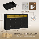 Homall 6 Drawer Double Dresser with Charging Station, Modern Chest of Drawers with LED Light, Storage Dresser Chest for Bedroom Living Room