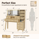 Homall 48'' Makeup Vanity Set with Large Mirror & LED Lights, Retro Vanity Desk with 7 Drawers & 3 Shelves, Vanity Table with Charging Station for Bedroom