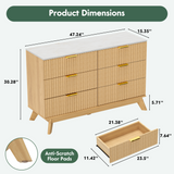 Homall 6 Drawer Double Dresser for Bedroom, Modern Fluted Wide Dresser Chest of Drawers with Marble-Pattern Top, Wood Storage Dresser for Living Room, Entryway,