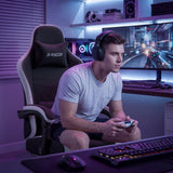 Vyrox Reclining Gaming Chair with Footrest, Massage Lumbar Support, Breathable Technical Fabric, Ergonomic Video Game Chair with Headrest