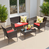 Lacoo 4 Pieces Patio Conversation Set Outdoor PE Rattan Wicker Chairs Set and Table