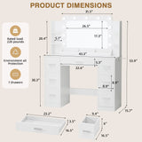 Homall Vanity Desk with Lights & Mirror, Makeup Vanity Table with Power Outlet & Storage for Bedroom Dressing Room, White