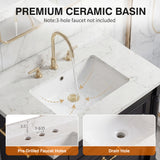 Homall 30" Bathroom Vanity with Countertop Ceramic Sink, 3 Drawers & Side Toilet Paper Holder