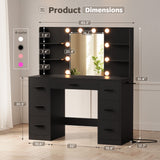 Homall Vanity Desk with Mirror and LED Lights, Makeup Vanity with 7 Drawers & 4 Shelves, Vanity Table with Power Outlet for Bedroom Dressing Room