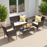 Lacoo 4 Pieces Patio Conversation Set Outdoor PE Rattan Wicker Chairs Set and Table