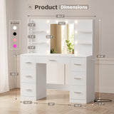 Homall Vanity Desk with Mirror and LED Lights, Makeup Vanity with 7 Drawers & 4 Shelves, Vanity Table with Power Outlet for Bedroom Dressing Room