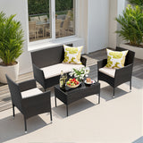 Lacoo 4 Pieces Patio Conversation Set Outdoor PE Rattan Wicker Chairs Set and Table