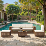 Homall 5-Seat Patio Furniture Set Outdoor Wicker Sectional Sofa with Cushions Modular with Wide Wood Armrests & Built-In Cup Holders, Beige