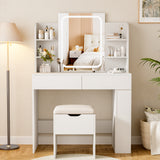 Homall Vanity Desk with 3 Colors LED Lighted Mirror, Makeup Vanity with Storage Shelves and Drawers, Vanity Table Dressing Table for Bedroom