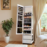 Homall Jewelry Armoires Cabinet With LED Mirror Wheels Lockable Standing Storage Box with 2 Drawers, White