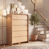 Homall 5 Drawer Tall Dresser for Bedroom, Narrow Dresser Chest of Drawers with Rounded Corners & Handleless Design, Modern Wood Storage Dresser Organizer for Small Space, Living Room