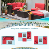 Lacoo 5 Pieces Patio Sectional Sofa Sets All-Weather PE Rattan Conversation Sets With Glass Table, Red