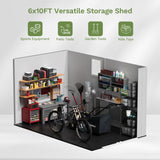 6x10ft Outdoor Plastic Storage Shed with Window-Weather-Resistant, Easy Assembly, Wood-Effect Garden Tool House,Light Gray