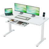 Homall 48" x 24" Wood Top Electric Standing Desk with Drawer, Height Adjustable Desk with Phone Stand & Charging Ports, Sit Stand up for Home Office,Beige