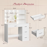 Homall Vanity Desk with Mirror and LED Lights, Makeup Vanity with 7 Drawers & 4 Shelves, Vanity Table with Power Outlet for Bedroom Dressing Room