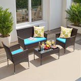 Lacoo 4 Pieces Patio Conversation Set Outdoor PE Rattan Wicker Chairs Set and Table